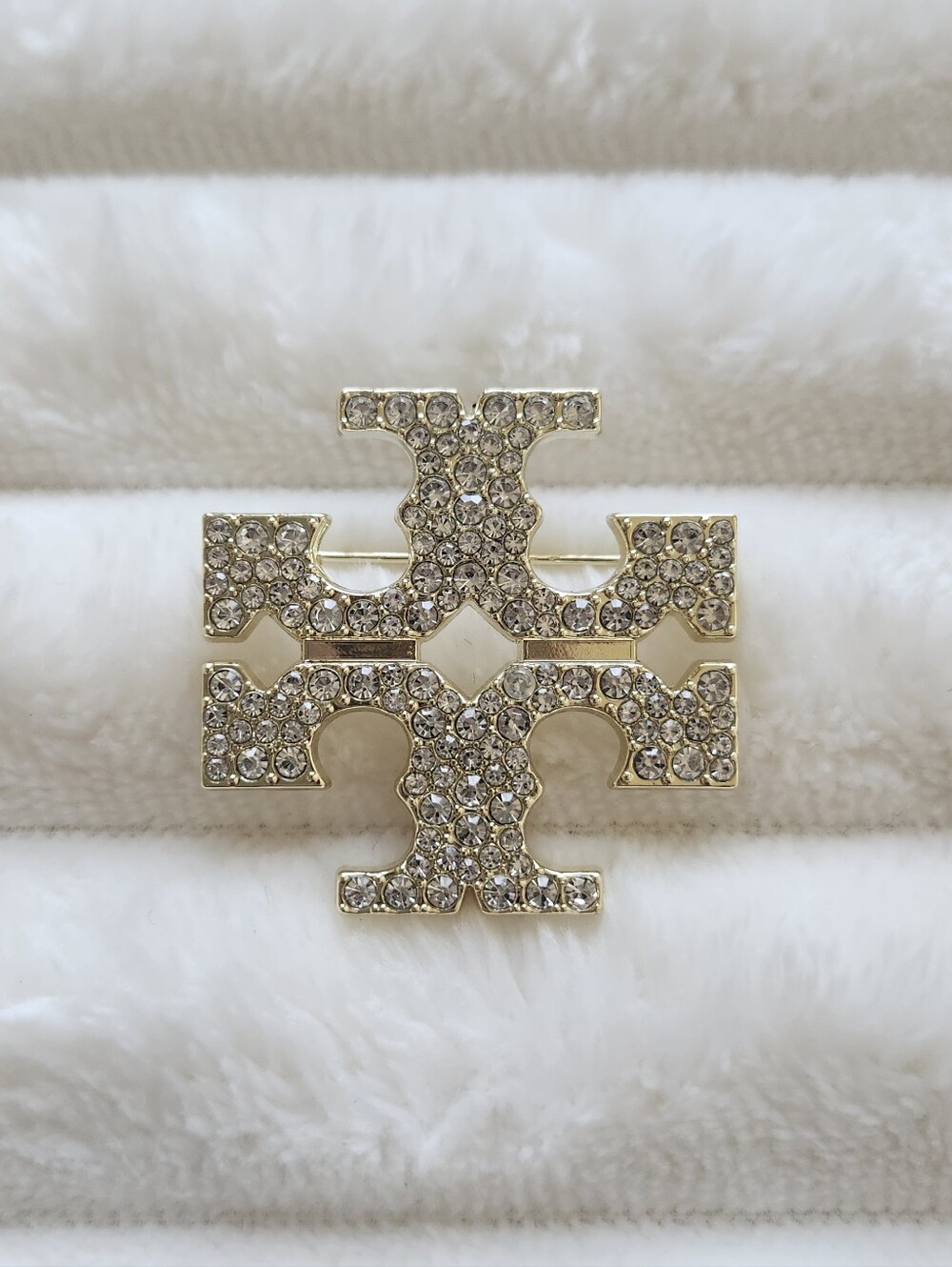 Tory Burch Gold Crystal Pavé Logo Brooch
